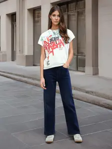 Flying Machine Women Straight Fit High-Rise Light Fade Stretchable Jeans