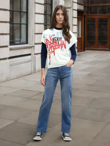 Flying Machine Women Cotton Straight Fit High-Rise Light Fade Stretchable Casual Jeans