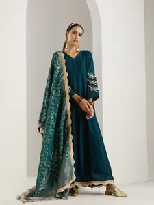 Ishin Ethnic Motifs Embroidered Jacquard Maxi Ethnic Dresses