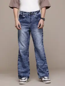 The Roadster Lifestyle Co. Men Flared Fit Heavy Fade Crinkle Effect Non-Stretchable Jeans