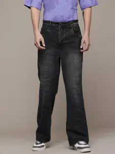 The Roadster Lifestyle Co. Men Crinkle Effect Pure Cotton Mid-Rise Light Fade Flared Jeans