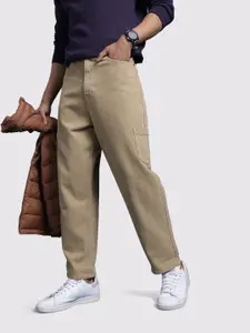 The Roadster Life Co. Men Loose Cropped Fit Cargo Jeans