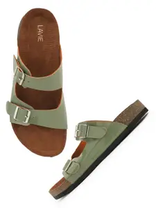 Lavie Women PU Open Toe Flats With Buckle Details