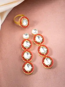 Peora Gold-Plated Stone-Studded Finger Ring and Earrings