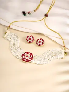 Peora Gold-Plated Stone-Studded & Beaded Necklace and Earrings