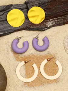 Bohey by KARATCART Set Of 3 Gold-Plated Contemporary Rhinestone Studded Drop Earrings