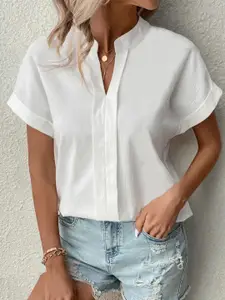 TOOCHKI Women Solid Mandarin Collar Top