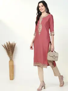 SHOWOFF Embroidered Thread Work Cotton Silk Straight Kurta