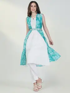 SHOWOFF Mirror Work Cotton Kurta with Shrug and Belt