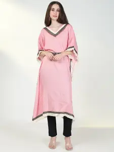 SHOWOFF Chevron Printed Extended Sleeves Sequinned Kaftan Kurta with belt