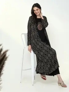 SHOWOFF Round Neck Cotton Kurta with Shrug