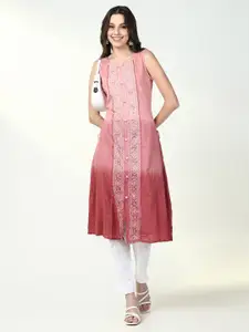SHOWOFF Ethnic Motifs Embroidered Thread Work Cotton A-Line Kurta