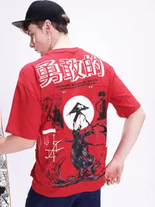 Kook N Keech Anime Printed Drop-Shoulder Sleeves Pure Cotton Oversized T-shirt