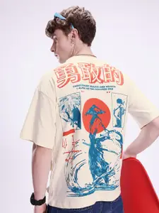 Kook N Keech Anime Printed Drop-Shoulder Sleeves Pure Cotton Oversized T-shirt