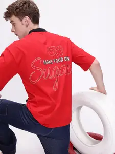 Kook N Keech Printed Polo Collar Drop-Shoulder Sleeves Oversized Pure Cotton T-shirt