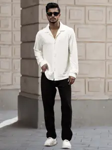 Powerlook Men Cuban Collar Textured Relaxed Fit Casual Shirt