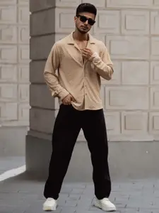 Powerlook Men Cuban Collar Textured Relaxed Fit Casual Shirt