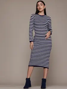 MANGO Striped Sheath Midi Dress