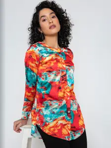 Lounge Dreams Women Standard Mandarin Collar Abstract Printed Satin Casual Shirt
