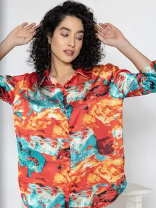 Lounge Dreams Women Standard Spread Collar Abstract Printed Satin Casual Shirt