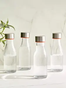 Home Centre Transparent & Silver-Toned 4 Pieces Glass Solid Water Bottle 250ml