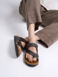 FAUSTO Men Leather Comfort Sandals With Buckle Details