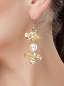 Bohey by KARATCART Gold Plated Floral Design Drop Earrings