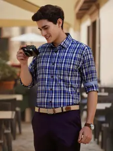 Allen Solly Men Slim Fit Spread Collar Tartan Checked Cotton Formal Shirt