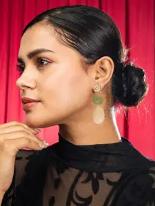 Niscka Gold-Plated Artificial Stones Studded Contemporary Shaped Drop Earrings