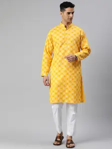 Majestic Man Floral Printed Mandarin Collar Pure Cotton Straight Kurta with Pyjamas
