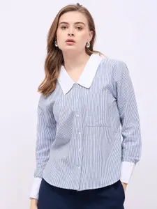 Styli Women Peter Pan Collar Vertical Striped Casual Shirt