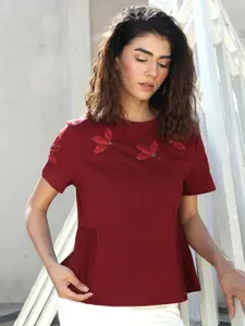 Global Republic Embellished Embroidered Cotton Crop Top