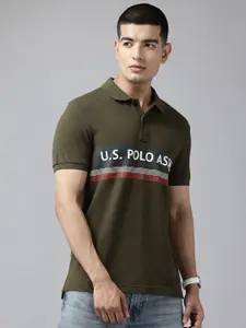 U.S. Polo Assn. Denim Co. Men Brand Logo Printed Polo Collar Slim Fit Cotton T-shirt