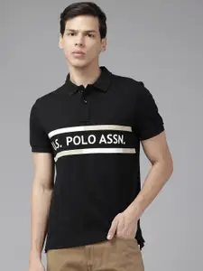 U.S. Polo Assn. Denim Co. Men Printed Polo Collar Pure Cotton Slim Fit T-shirt