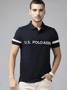 U.S. Polo Assn. Denim Co. Men Brand Logo Printed Polo Collar Slim Fit Cotton T-shirt