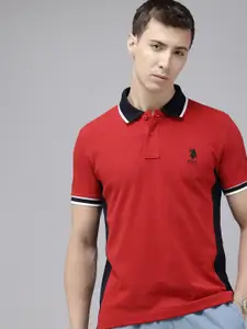 U.S. Polo Assn. Colourblocked Polo Collar Pure Cotton Slim Fit T-shirt