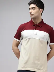 U.S. Polo Assn. Colourblocked Polo Collar Pure Cotton Slim Fit T-shirt