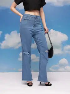 CORSICA Women Straight Fit Mid-Rise Slash Knee Stretchable Jeans