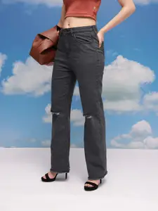 CORSICA Women Straight Fit Mid-Rise Slash Knee Stretchable Jeans