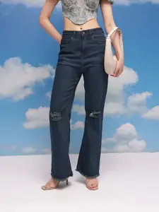 CORSICA Women Straight Fit Mid-Rise Slash Knee Stretchable Jeans