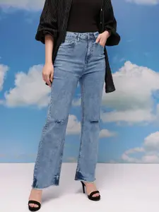 CORSICA Women Straight Fit Mid-Rise Low Distress Stretchable Frayed Jeans