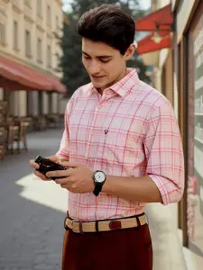 Allen Solly Men Slim Fit Spread Collar Tartan Checked Cotton Formal Shirt