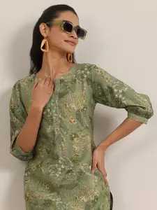 Libas Floral Printed Mandarin Collar Straight Kurta