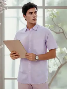 Louis Philippe Men Classic Fit Spread Collar Solid Cotton Linen Casual Shirt