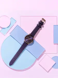 Sonata Women Poze Embellished Dial & Leather Straps Quartz Analogue Watch SP80055WL01