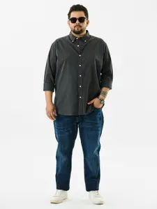 Snitch Men Plus Size Classic Fit  Button-Down Collar Solid Cotton Casual Shirt