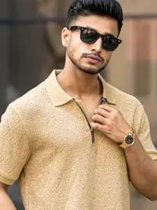 Maniac Men Self Design Polo Collar Cotton T-shirt