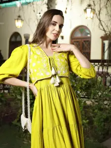 Stylum Shoulder Straps Tiered Maxi Dress With Embroidered Jacket