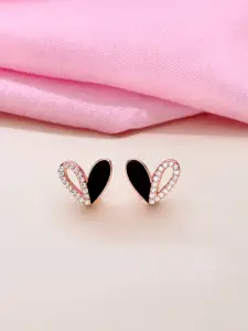 KAI JEWEL Rose Gold-Plated 92.5 Sterling Silver CZ-Studded Heart Shaped Studs Earrings
