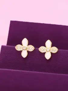 KAI JEWEL 925 Sterling Silver Gold-Plated CZ Studded Minimalistic Studs Earrings